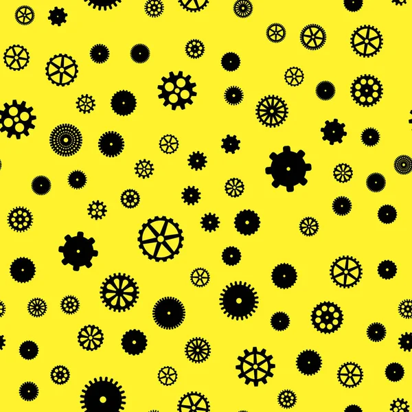 Abstract Black Flat Gears Seamless Pattern Yellow Background — Stock Photo, Image