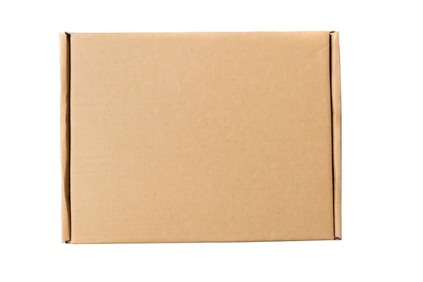 Caja Cartón Beige Cerrada Sobre Fondo Blanco — Foto de Stock