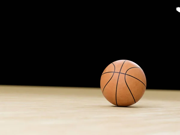 Basketball Court Wooden Floor Ball Isolated Black Copy Space — Stock Photo, Image