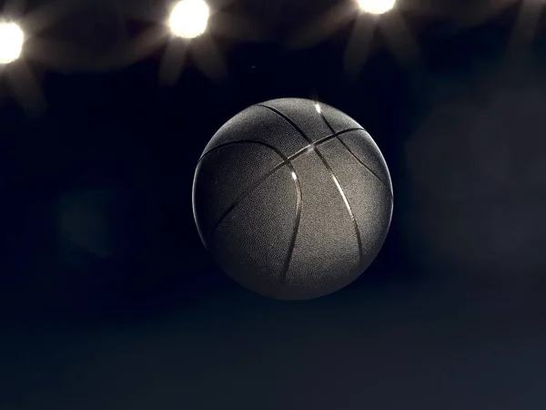 Basketbal Close Zwarte Achtergrond Met Bokeh Spots — Stockfoto