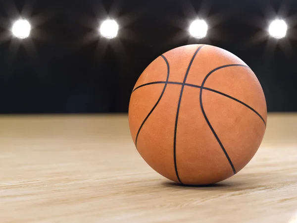 Basketball Gros Plan Sur Fond Noir Avec Bokeh Projecteurs — Photo