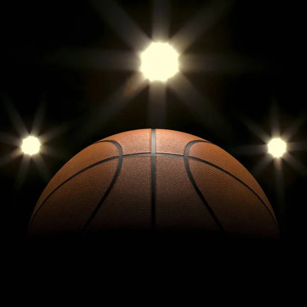 Basketball Gros Plan Sur Fond Noir Avec Bokeh Projecteurs — Photo