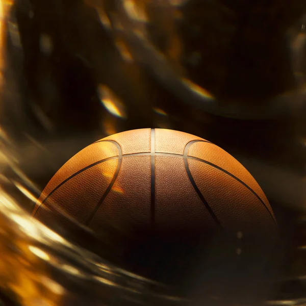 Basquete Close Fundo Preto Com Bokeh Holofotes — Fotografia de Stock