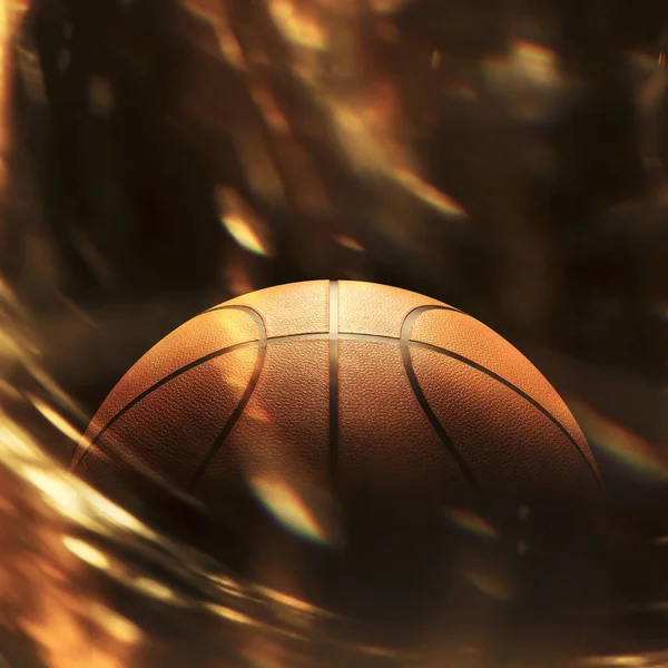 Basketball Gros Plan Sur Fond Noir Avec Bokeh Projecteurs Feu — Photo