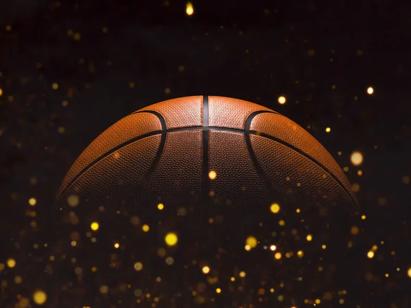 Basketball Close Black Background Bokeh Spotlights — Stock Photo, Image