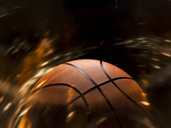 Basketball Gros Plan Sur Fond Noir Avec Bokeh Projecteurs Feu — Photo