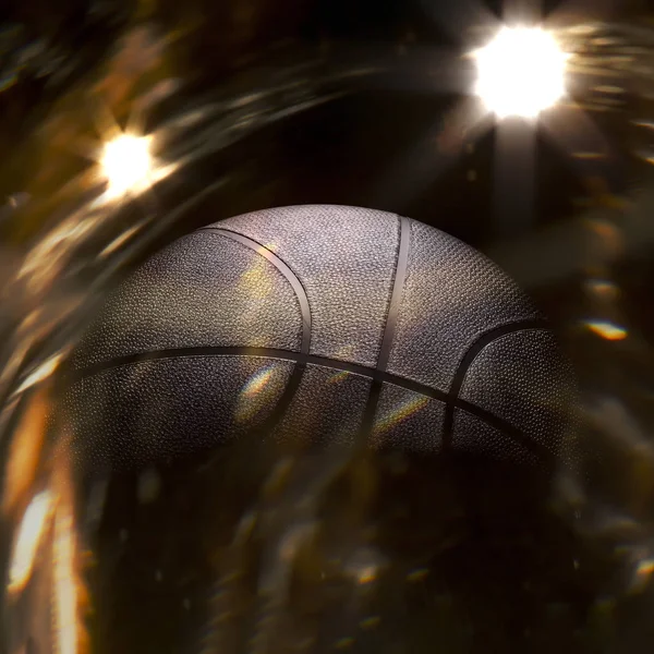 Basketball Gros Plan Sur Fond Noir Avec Bokeh Projecteurs Feu — Photo