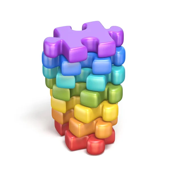虹色のパズル ジグソー ピース レンダリング図白い背景に分離 — ストック写真