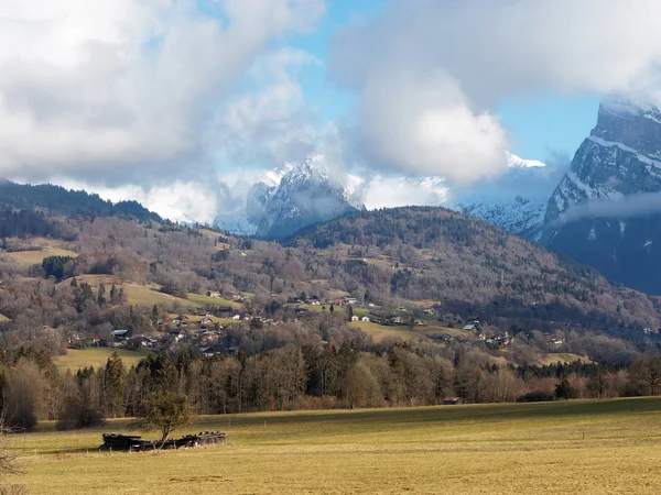 Alpes Franceses Lado Norte Vale Giffre Frente Estância Esqui Morillon — Fotografia de Stock