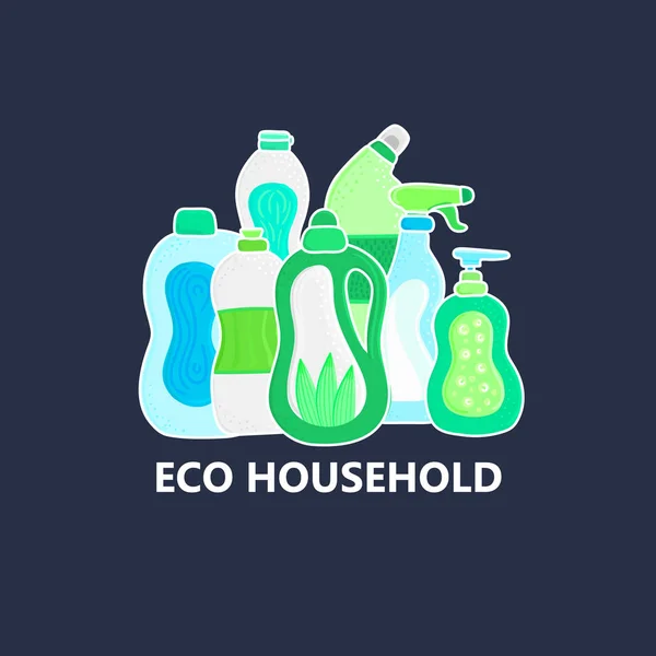 環境に優しい家庭用掃除用品 天然洗剤 家の洗濯のための製品 化学洗浄剤ではない グリーン ホーム フラットデザイン バナー リーフレット パンフレット — ストック写真