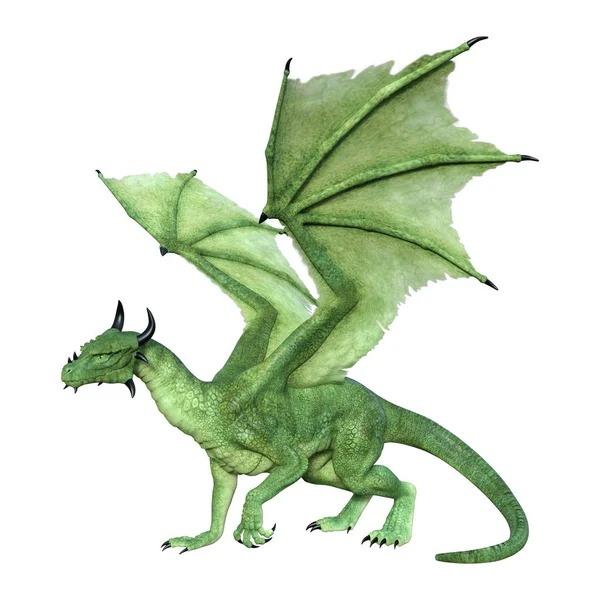 Representación Dragón Fantasía Verde Aislado Sobre Fondo Blanco — Foto de Stock