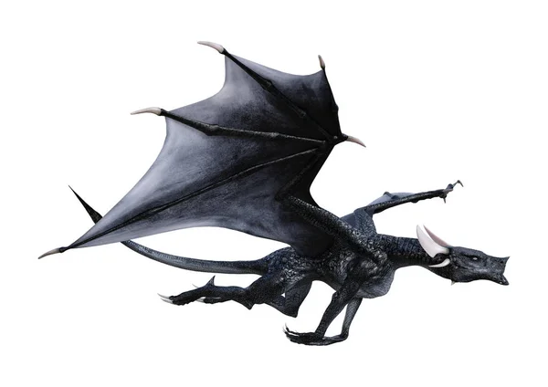 Representación Dragón Fantasía Negro Aislado Sobre Fondo Blanco — Foto de Stock