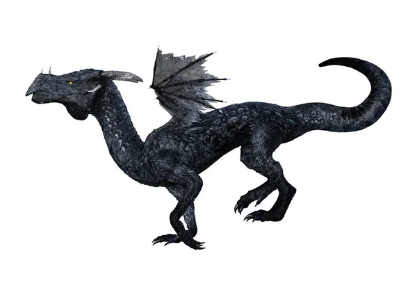 白い背景に分離された黒のファンタジー ドラゴンの レンダリング — ストック写真