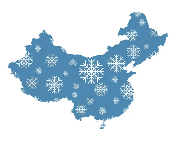 Mapa China Com Flocos Neve — Fotografia de Stock