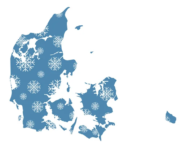 Landkarte Von Dänemark Mit Schneeflocken — Stockfoto