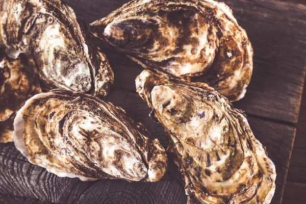 Rohe Austern Auf Dem Brett Nahaufnahme — Stockfoto