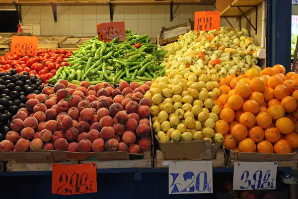 Fruits Vegetables Farmers Market Stall Budapest Food Hall — Stock Photo, Image