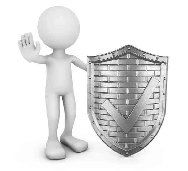 Faceless Man Metal Shield Check Mark Visualization — Stock Photo, Image