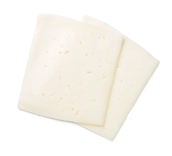 Keçi Peyniri Dilimleri Beyaz Arka Plan Üzerinde Izole Üstte Görüntü — Stok fotoğraf