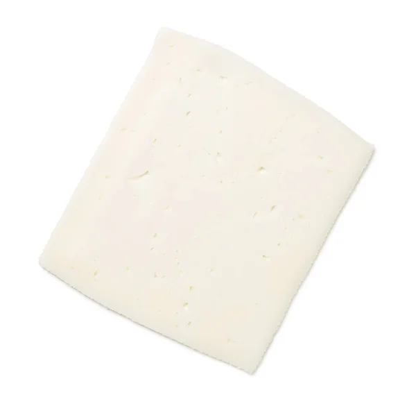 ヤギのチーズスライスは 白い背景に分離しました トップビュー — ストック写真