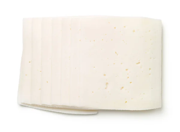 Φέτες Από Κατσικίσιο Τυρί Απομονωμένα Λευκό Φόντο Κορυφαία Προβολή — Φωτογραφία Αρχείου