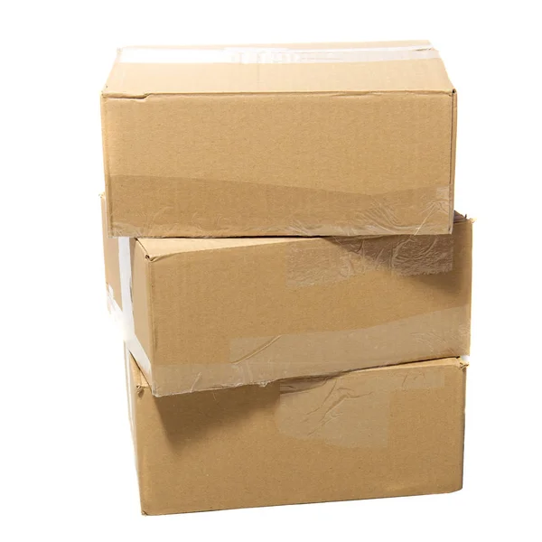 Tre Scatole Cartone Chiuse Imballate Con Merci Pronte Spedizione — Foto Stock