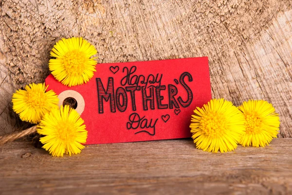 Red Label Med Engelsk Kalligrafi Happy Mothers Day Maskros Blomma — Stockfoto