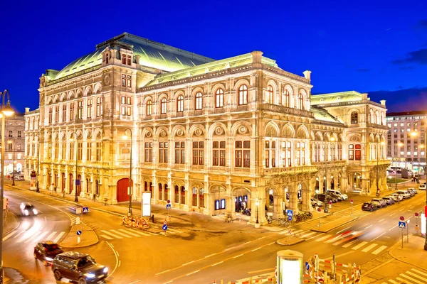 Vienna State Opera House Square Arquitetura Vista Noturna Capital Áustria — Fotografia de Stock