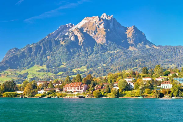 Küste Des Luzerner Sees Und Pilatus Bergpanorama Landschaft Der Zentralschweiz — Stockfoto