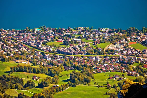 Χωριό Hergiswil Και Αεροφωτογραφία Του Lake Luzern Από Mount Pilatus — Φωτογραφία Αρχείου