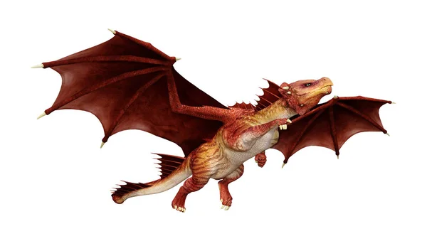 Beyaz Arka Plan Üzerinde Izole Kırmızı Fantezi Dragon Render — Stok fotoğraf