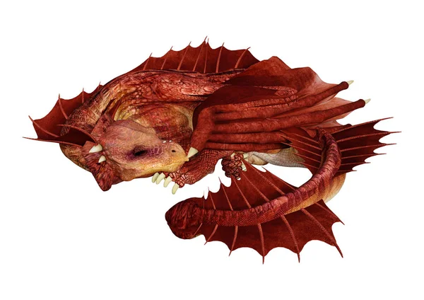 Візуалізація Червоного Фентезійного Дракона Ізольовано Білому Тлі — стокове фото