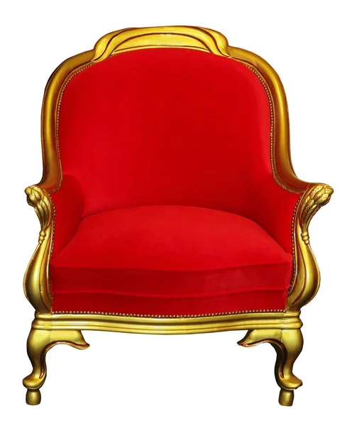 Chaise Vintage Rouge Avec Cadre Bois Doré Isolé Sur Fond — Photo