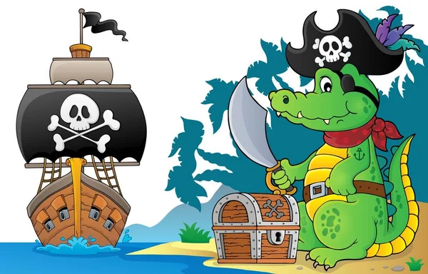 Cocodrilo Pirata Tema Ilustración Imágenes — Foto de Stock