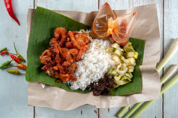 Nasi Kukus Ayam Berempah Népszerű Hagyományos Maláj Helyi Étel Lapos — Stock Fotó