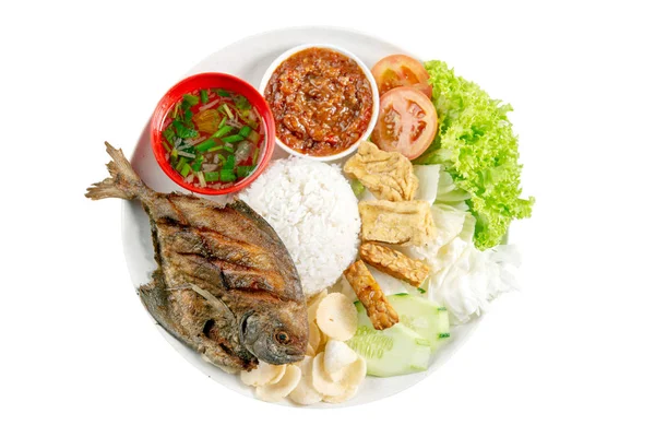 Fried Pomfret Fish Rice Popular Traditional Malay Indonesian Local Food — Stock Photo, Image