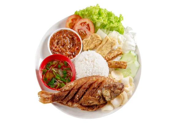 Pescado Tilapia Frito Arroz Popular Comida Tradicional Malaya Local Indonesia —  Fotos de Stock