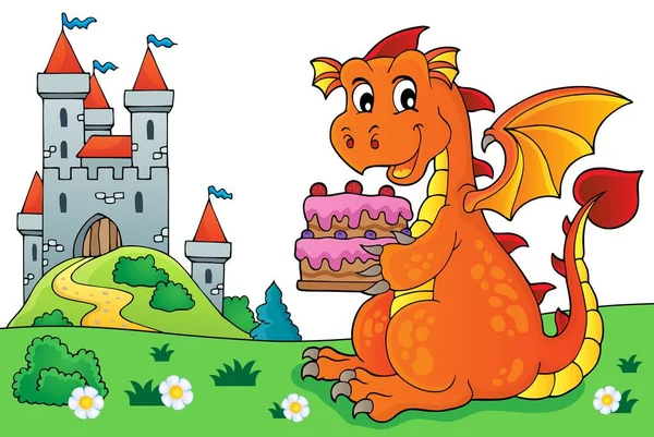 Dragon Holding Torta Tema Immagine Immagine Illustrazione — Foto Stock