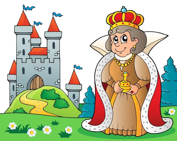 Rainha Feliz Perto Tema Castelo Ilustração Imagem — Fotografia de Stock