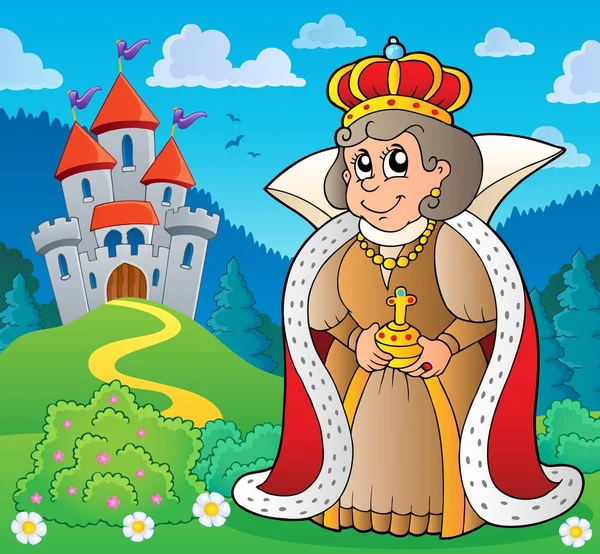 Rainha Feliz Perto Tema Castelo Ilustração Imagem — Fotografia de Stock