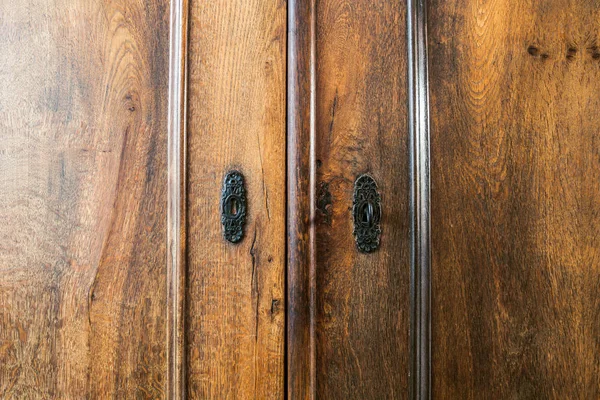 Крупный План Старинных Дверей Дуба Коричневого Шкафа Винтажный Дизайн Красоты — стоковое фото