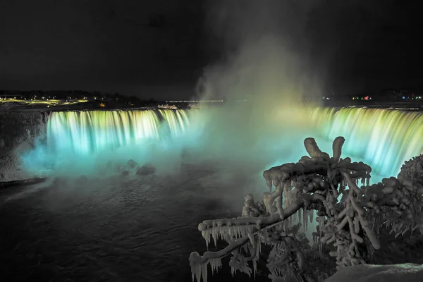 América Norte Canadá Cachoeira Iluminada Nas Cataratas Niagara — Fotografia de Stock