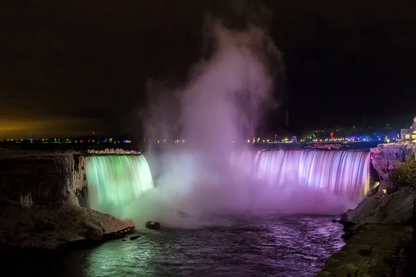 América Norte Canadá Cachoeira Iluminada Nas Cataratas Niagara — Fotografia de Stock