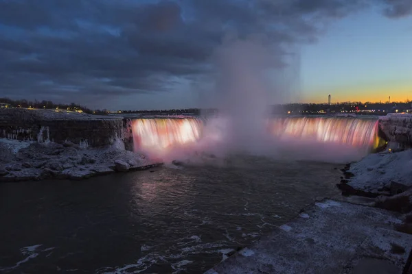 América Norte Canadá Cachoeira Iluminada Nas Cataratas Niagara — Fotografia de Stock