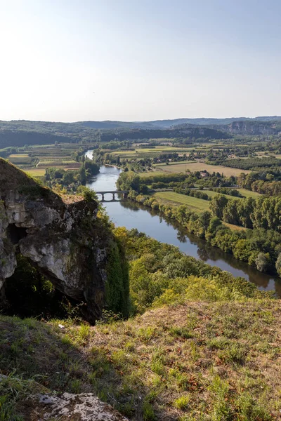 Pohled Řeku Dordogne Údolí Dordogne Zdí Starého Města Domme Dordogne — Stock fotografie