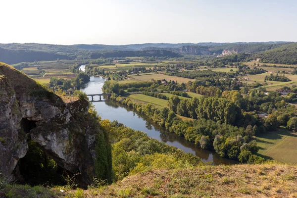 Pohled Řeku Dordogne Údolí Dordogne Zdí Starého Města Domme Dordogne — Stock fotografie