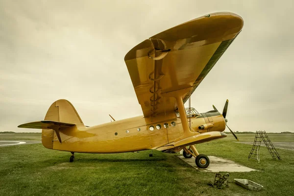 Historical Airplane Gets Service Meadow — Stock Photo, Image