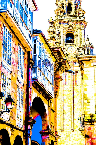 Kolorowa Ilustracja Katedry Santiago Compostela Hiszpania — Zdjęcie stockowe