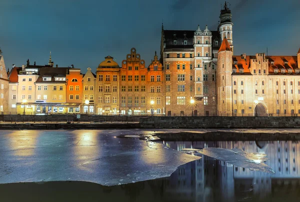 Portão Mariacka Outros Pontos Turísticos Gdansk Margem Motlawa Vista Noturna — Fotografia de Stock