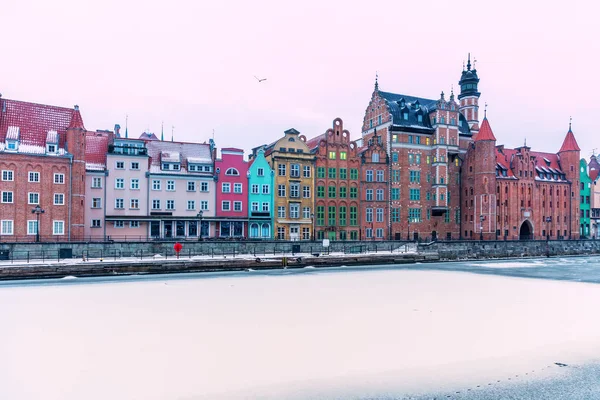 Kolorowe Fasady Śnieżna Motława Gdańsku Polska — Zdjęcie stockowe